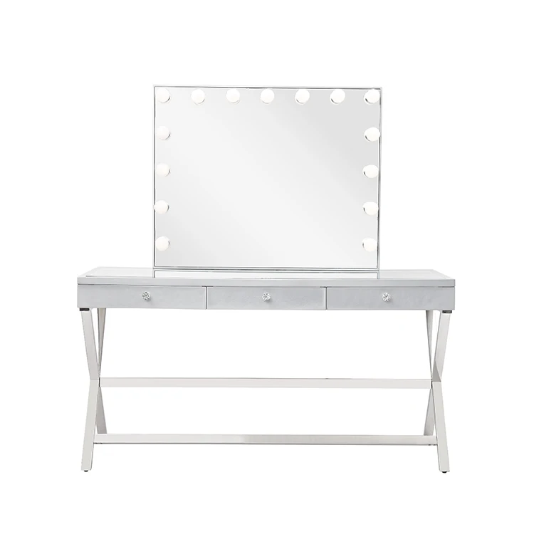 Latest arrival customized modern design household girls vanity dressing makeup mirror table with led lights