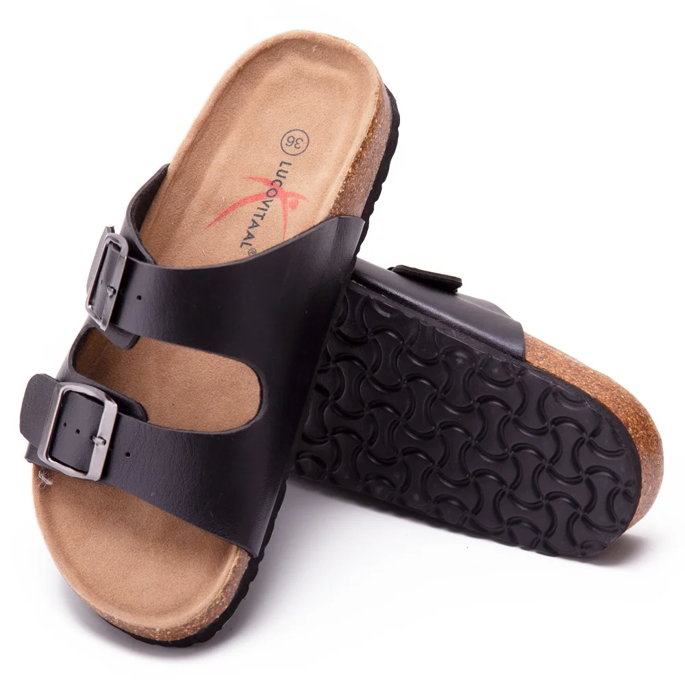 Adjustable Flat Leather Casual Sandals with Arch Support for Women & Ladies Youth Suede Slide Cork Slippers for Teenagers/Girls
