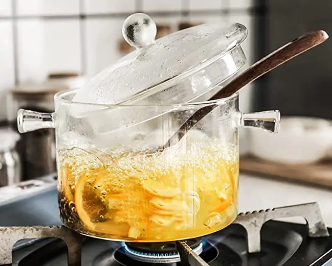 Hot Sale New Design Borosilicate Glass Cooking Pot Cookware Set With Wooden Handles