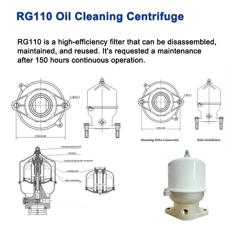 Factory Price Lubricating Filtration System Centrifuge Bypass Filter Centrifugal Bypass Oil Lube Filter RG110