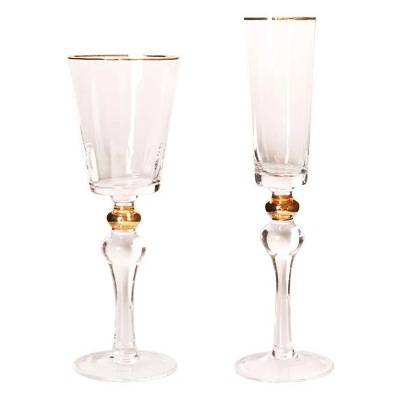 Crystal high ending hand made wine and champagne glasses with pattern design and golden rim and stem daily production items