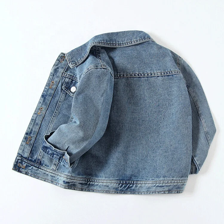 Custom Classic Solid Colour Boys And Girls Children Jean Clothing Washed Kids Denim Jacket
