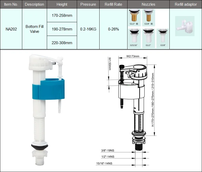 0.2-16kg Pressure Wras Toilet Fill Valves  Adjustable  Bottom Inlet for Toilet