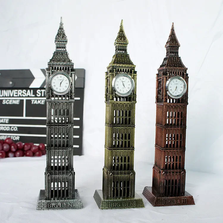 yuyang World Famous Architecture Antique Metal Crafts London Souvenir Big Ben Model for Office Ornaments