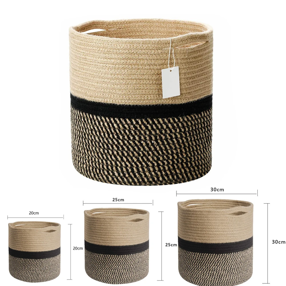 Wholesale discount product custom plant baskets woven folding storage basket cotton rope basket with handles