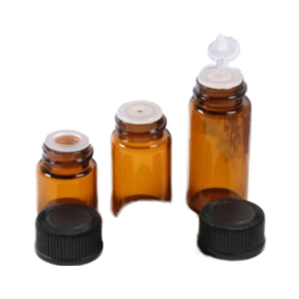 25pcs per pack 1/4 Dram 5/8 dram 1ml  2ml mini Amber Glass Essential Oil Bottle with orifice reducer gift box pack