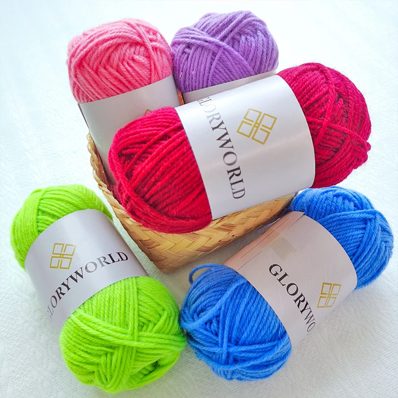 Hot Selling Amazon 100%Polyester Woolen Solid Color Yarn Worsted Hand Knitting Doll Crochet 4ply Yarn 50g
