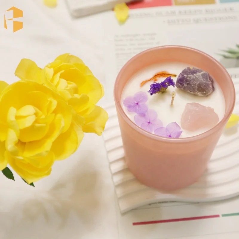 2024 Aromatic Candles Wholesale Natural Crystal Raw Stone Fragrance Oil Soy Wax Scented Candle