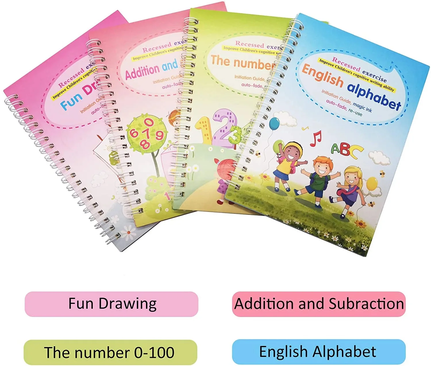 4Books+Pens Preschool Tracing Book Magic Calligraphy Reusable Handwriting Copybook Practice Workbook for Kids