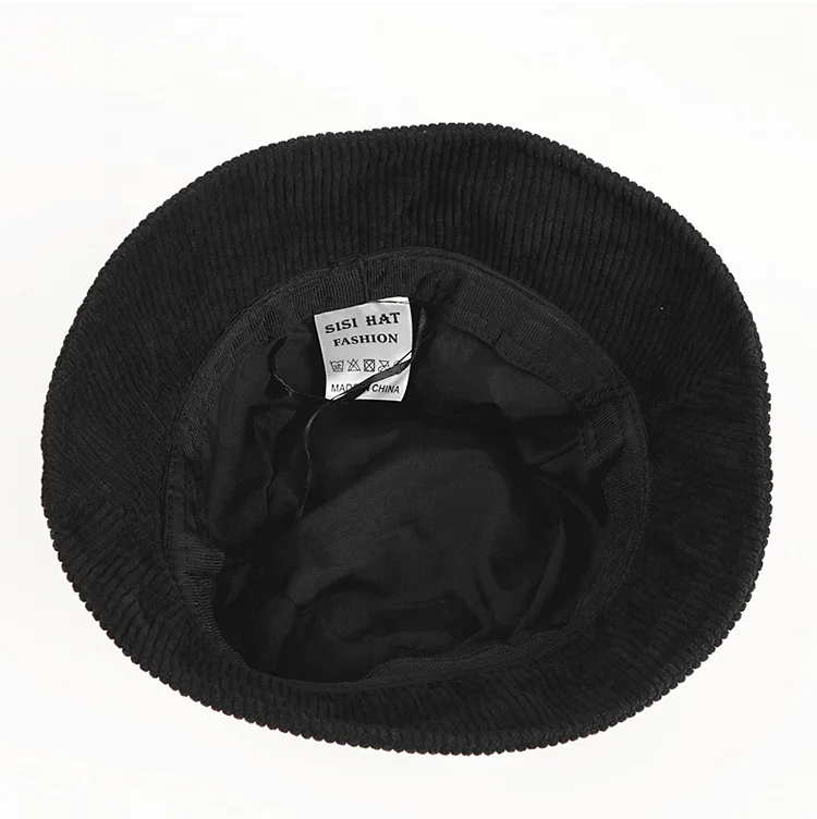 Wholesale Plain Contrast Corduroy Foldable Bucket Hat Custom Embroidery Logo Fisherman Hat For Women Outdoor Sun Protection Caps