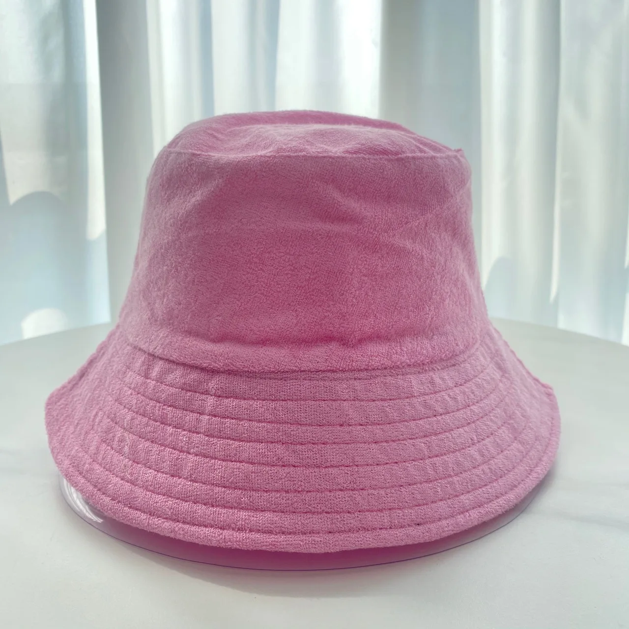 Women Plain Blank Flat Top Wide Brim Fisherman Terry Cloth Towel Towling Bucket Hat Caps With Custom Logo