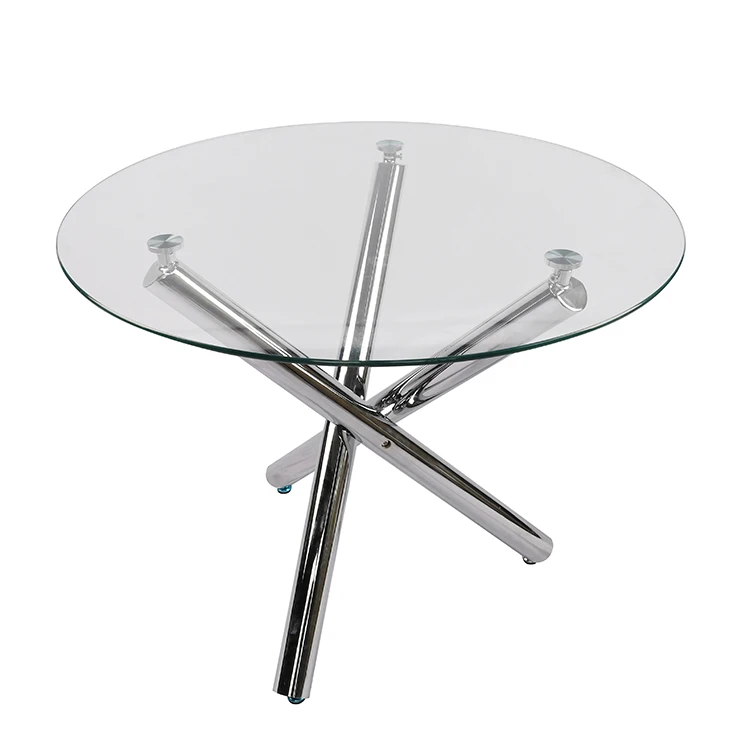 Modern Design Elegant Glass And Chrome Dining Table Chairs Set Made In China