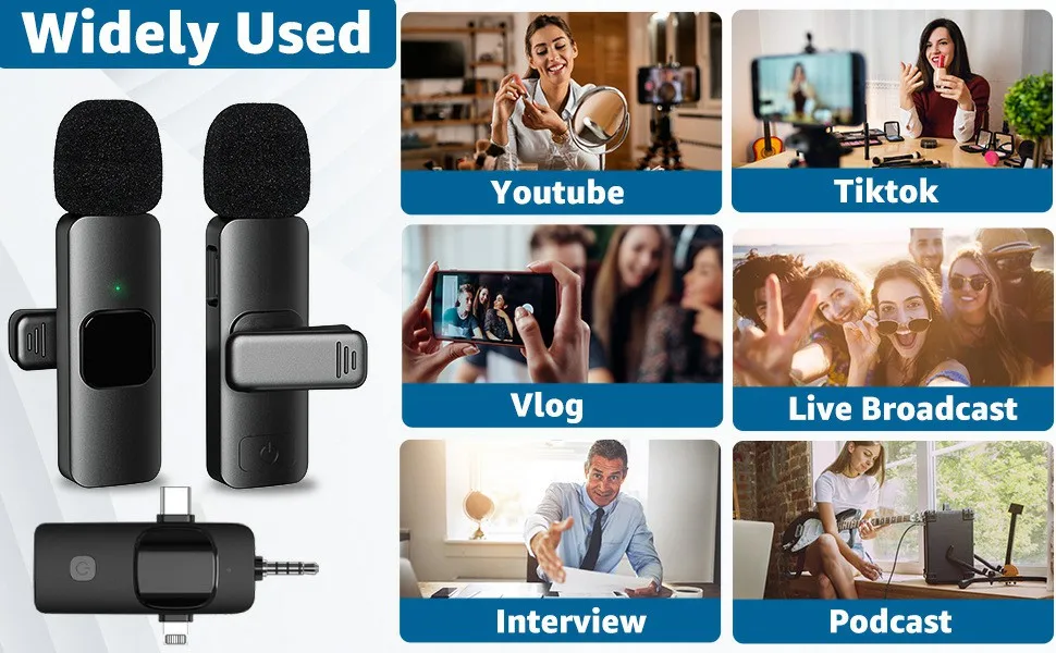 K15 3 in 1 portable wireless lavalier microphone for Mobile live streaming, outdoor shooting, short video recording