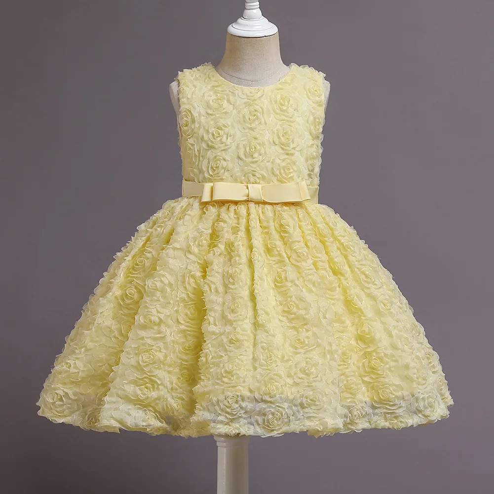 Western Rose Pattern Design Princess Girls Tutu Dress Pure Cotton Kids Night Dress Lovely Baby Party Dress for 2 Years Old