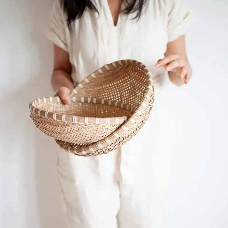 Natural handcrafted Vietnamese bamboo basket open weave