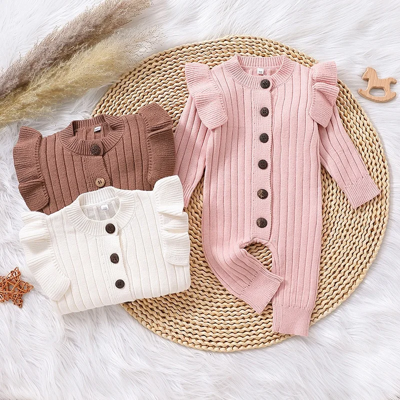 Baby Boy Girl Kids Clothes Fall Winter Buttons Clothing Baby Sweater Rompers Organic Cotton Knitted Long Sleeve Baby Jumpsuit