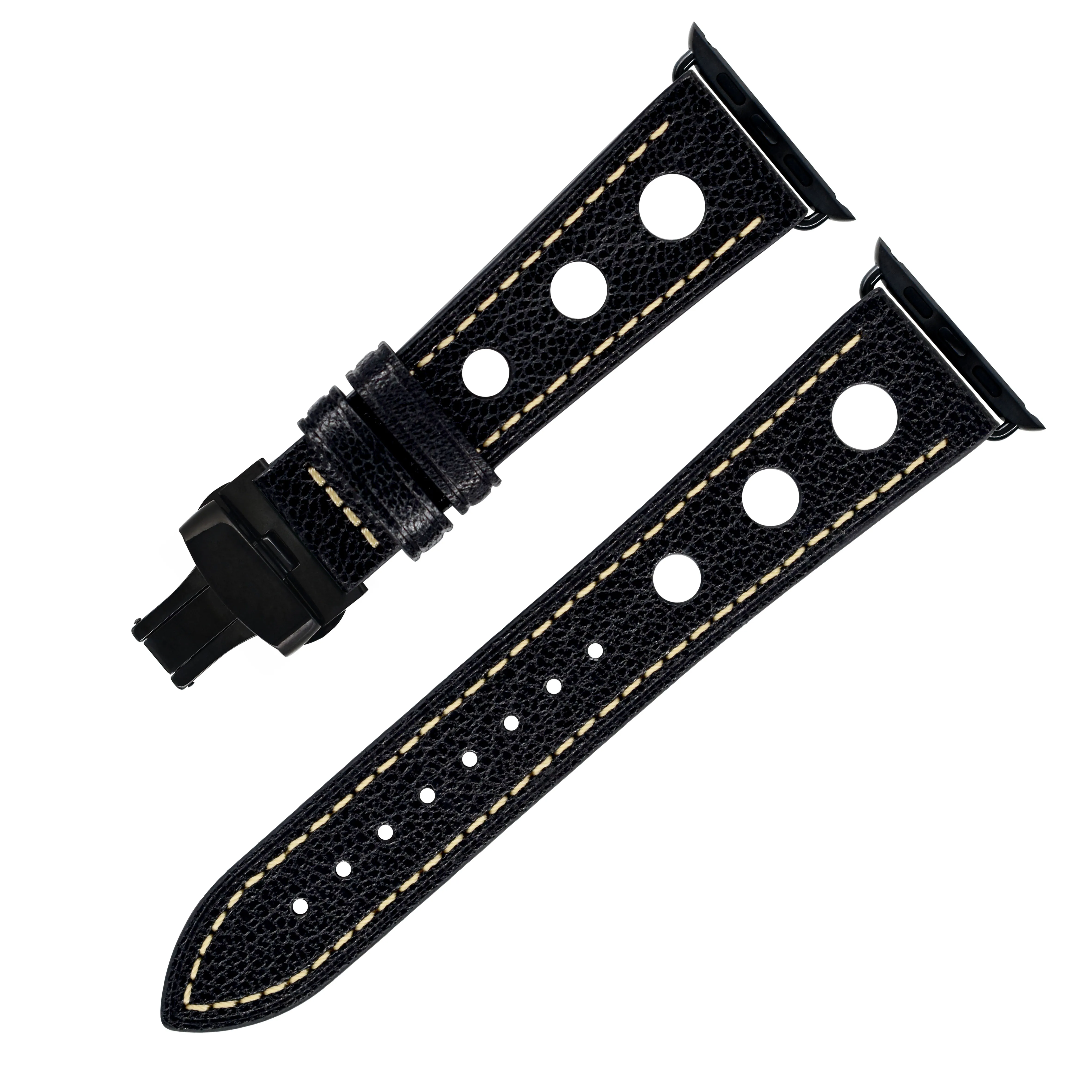 He Qi Wholesale Leather Replacement Watch Strap with Butterfly Closure Clasp for Apple Watch Band  42mm 44mm 45mm