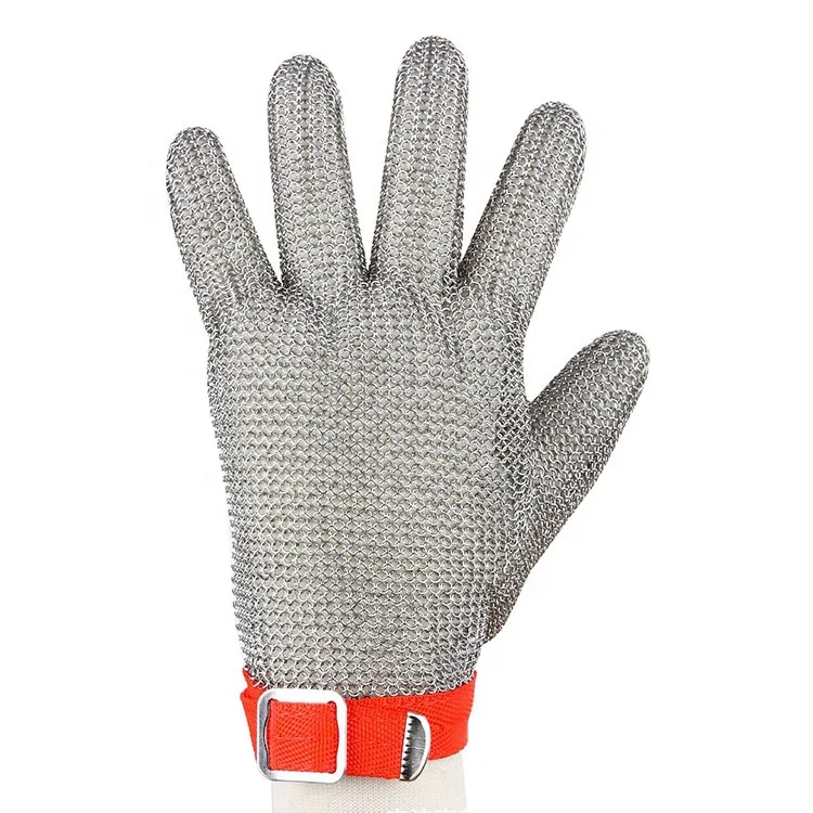 Gujia ODM durable CE certificate five fingers hand gloves cut resistant kitchen butcher  knife  stainless steel ring gloves