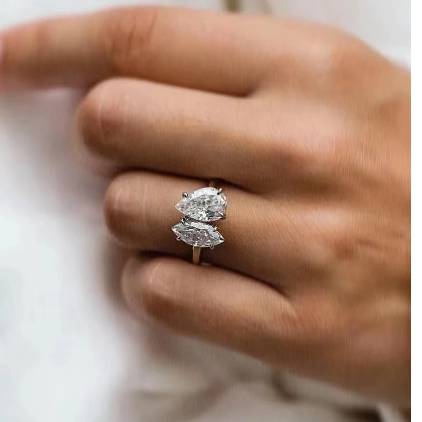 Toi et Moi engagement Ring with Lab-grown Diamonds Custom 14K 18K Gold GIA/IGI Certificated Wedding Band lab CVD diamond