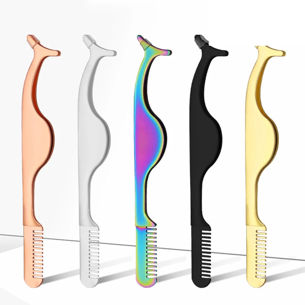 Wholesale Stainless Steel Makeup EyeLash Tweezers Extension Tools And Comb Clip Applicator False Eyelashes Tweezers