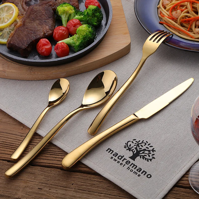 Hot Sale Bulk Gold Wedding Serving Flatware Set Stainless Steel 18/10 PVD Elegant French Moonlight Cutlery