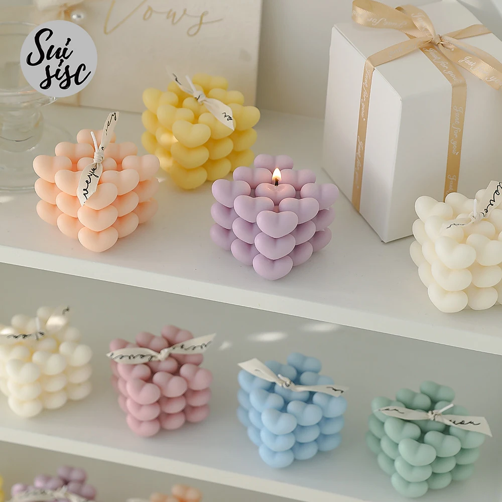 Hot Sell Factory Price 3d Heart Shaped Bubble Scented Candle Handmade Wedding Birthday Scented Candle Private Label