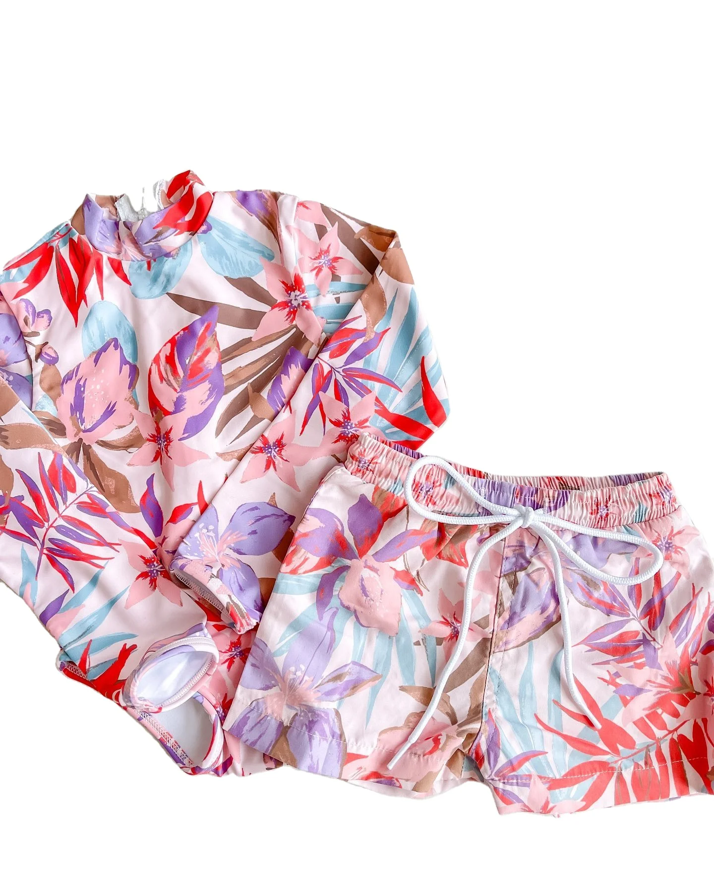 MLY high quality children girl swimwear two piece top and bottom custom prints for teen swimwear design