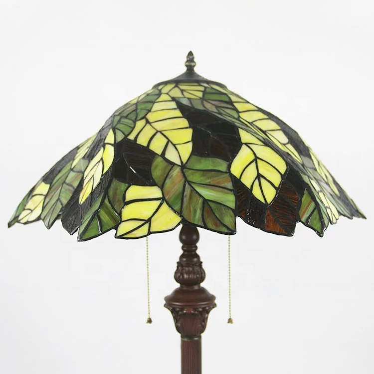 LongHuiJing 16 Inch Stained Glass Tiffany Floor Lamp with Tiffany leaf Shade