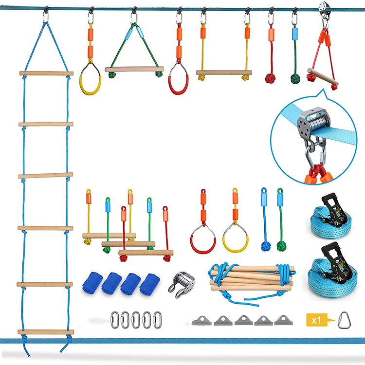 Professional Customized Climbing Ladder Monkey Bars Ninja Warrior Obstacle Course Durable Ninja Hanging Slackline Kit