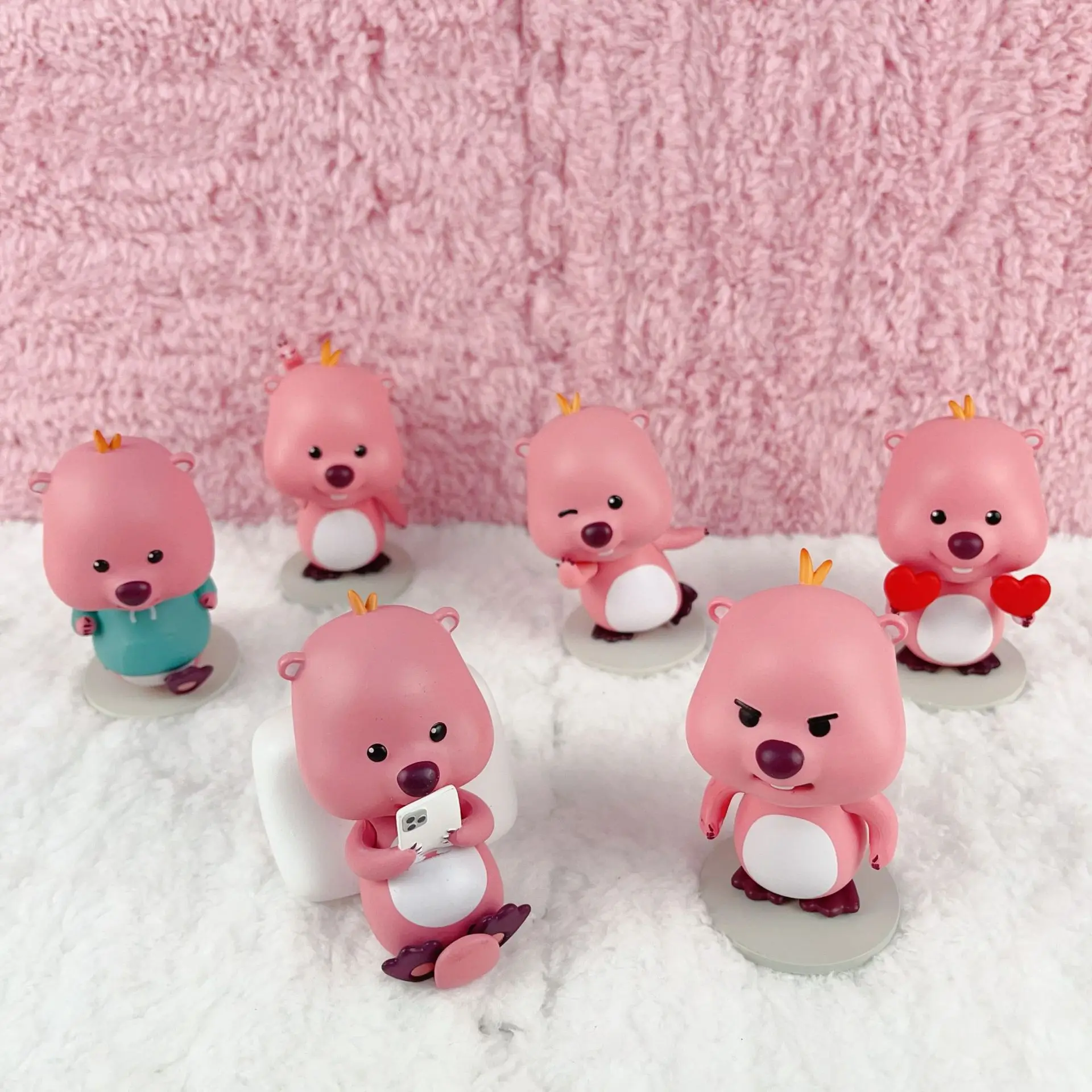 Hot Sale 6 Pcs /Set Loopy Ruby PVC Toy Cute Pink Beavers Car Desktop Decoration Children Loopy Ruby Doll Gift Wholesale