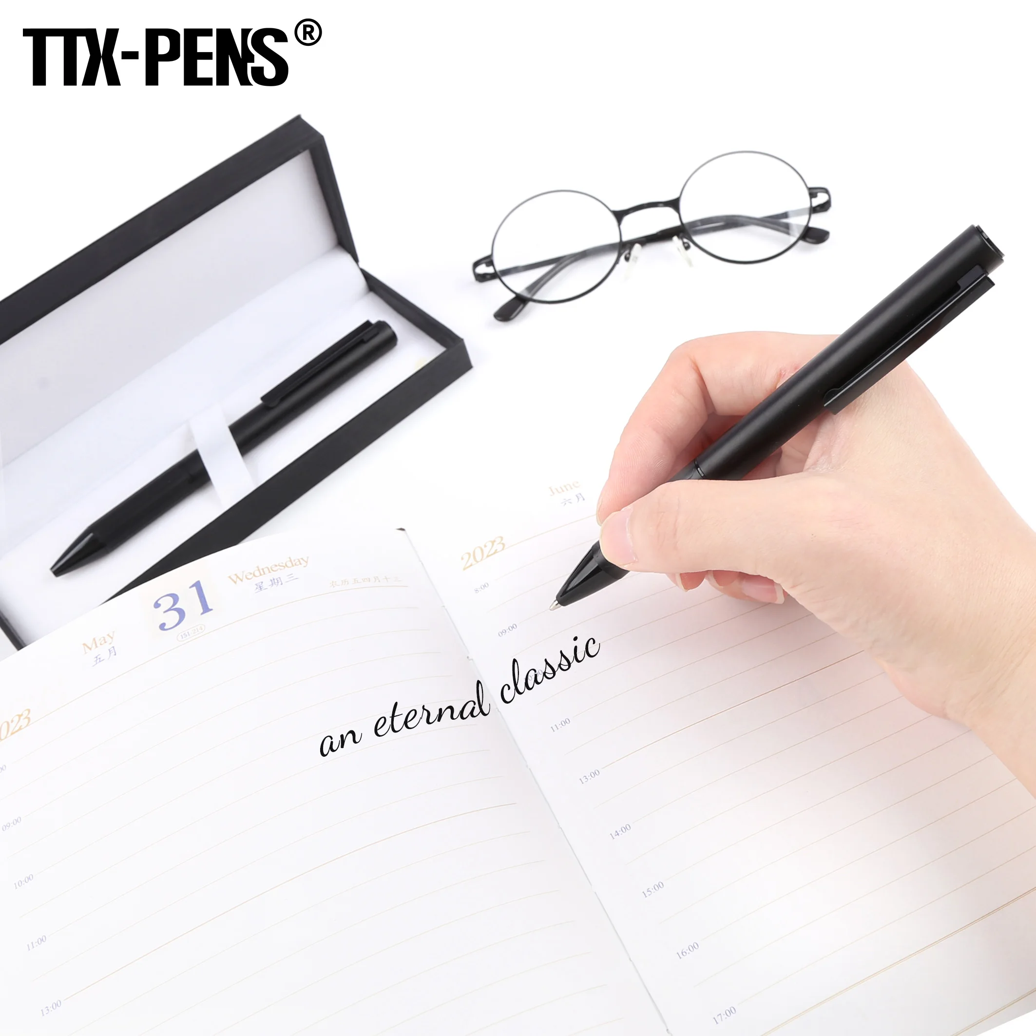 TTX Black Thick Matte Metal Grit Blast Custom Logo Printing Steel Ball Pen For Business Gift