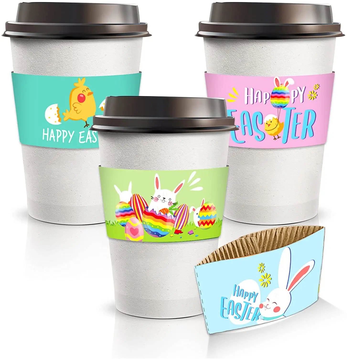 Happy Easter Coffee Cup Tea Cup Sleeves 12oz to 16oz Drink Cup Sleeves for Hot Chocolate Coffee Cocoa or Cold Beverage