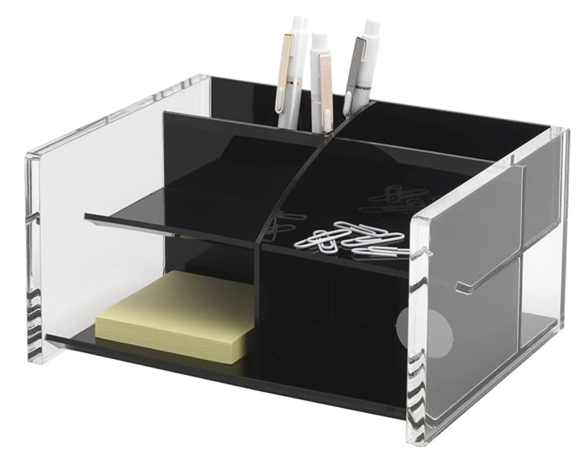 Premium Office Stationary Supplies Office Black Clear Acrylic Desk Organizer Holder For Paper And Pen Storage