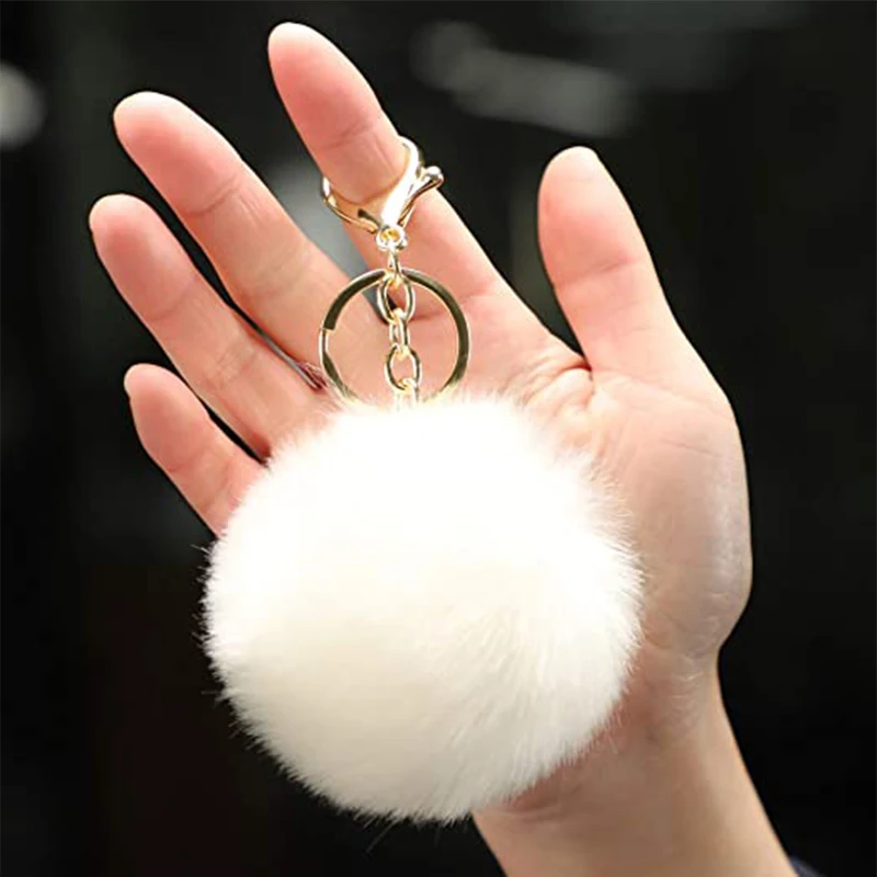 Christmas Gift Artificial Rabbit Fur Ball Plush Fuzzy Fur Key Chain POM POM Keychain Car Bag Keychain Key Ring Pendant Jewelry