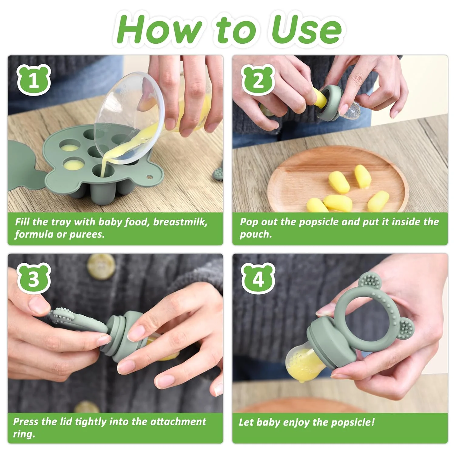 2024 Newest Coming Wholesale Silicone Baby Tray Freezer Pods Silicone  Fruit Food Feeder With Customized Your logo