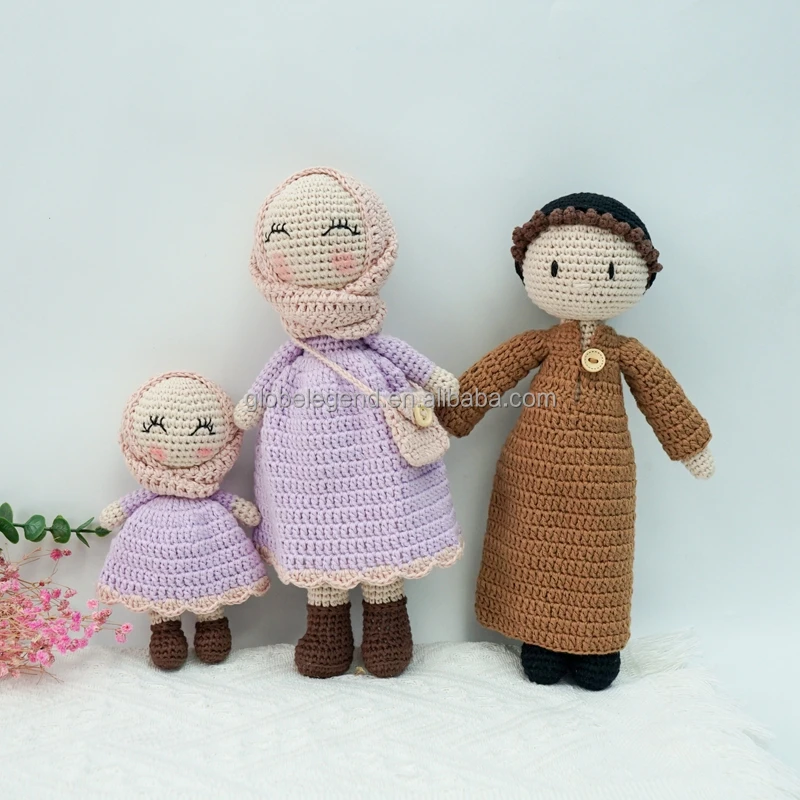 Lovely Soft Custom Handmade Wool Knitted Stuffed Animals Wholesale Baby Cotton Amigurumi Doll Muslim Crochet Dolls