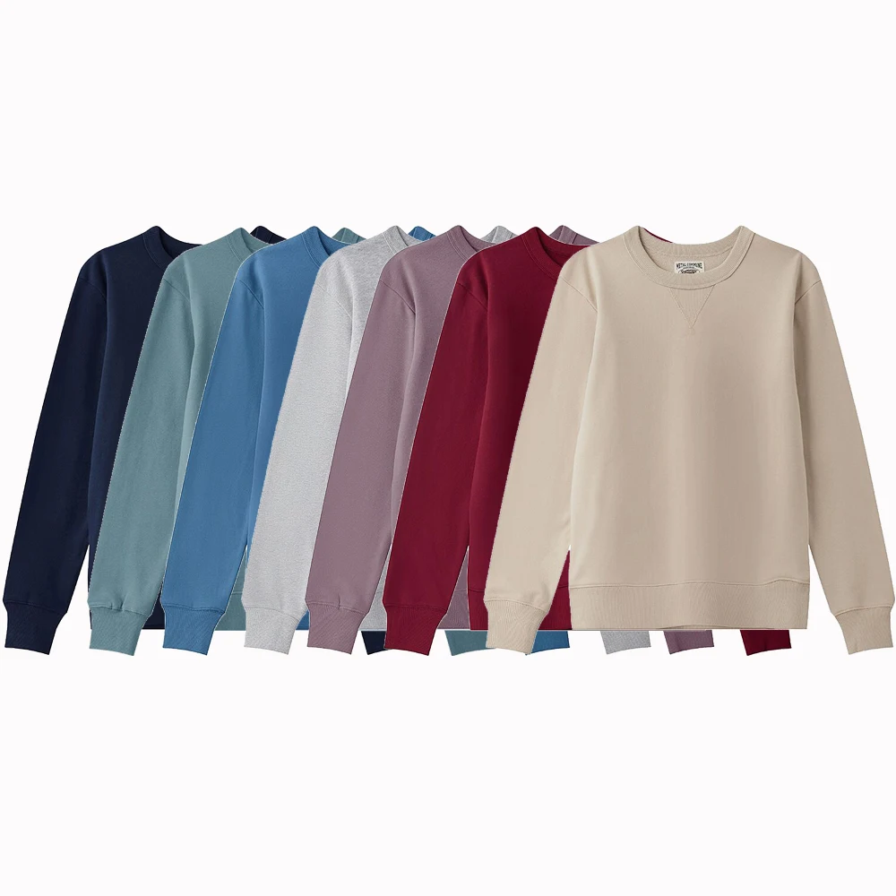 360GSM custom logo cotton heavy thick french terry crew neck sweatshirt wholesale printed plain white jumper sweatshirts men