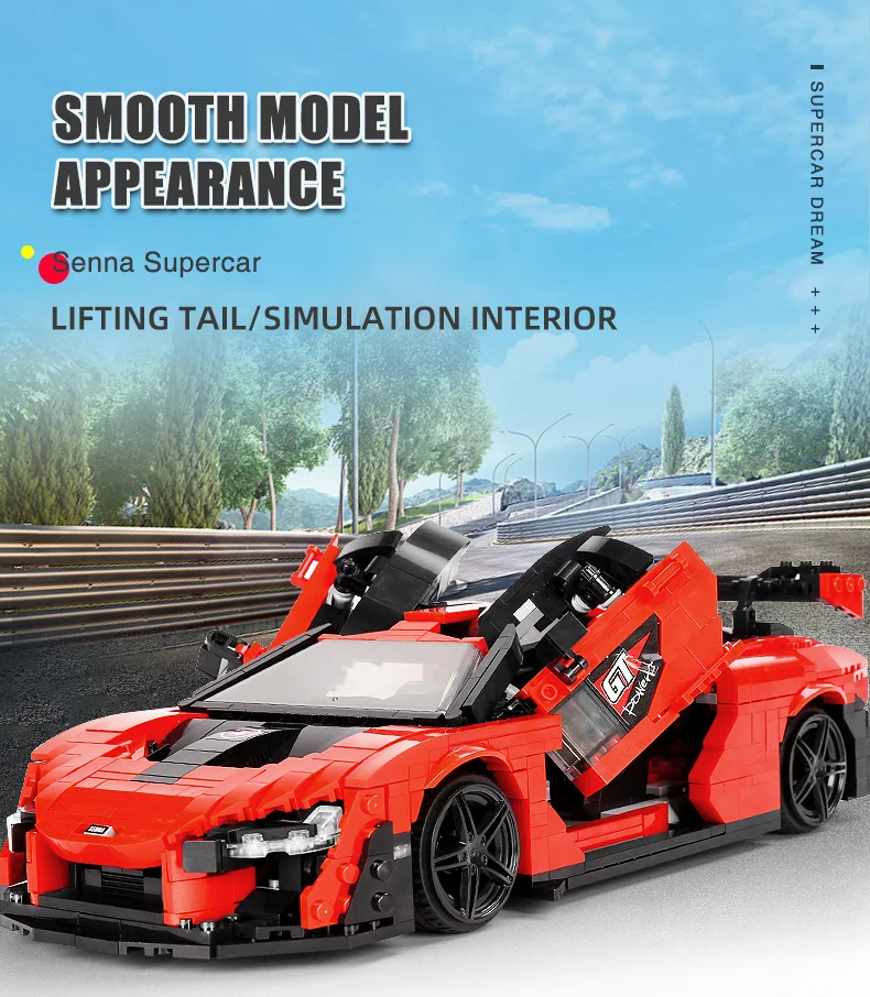 Mould King 10007 1182pcs 1:8 Remote Control Super Sports Car building model Building Blocks Toys Car model kits
