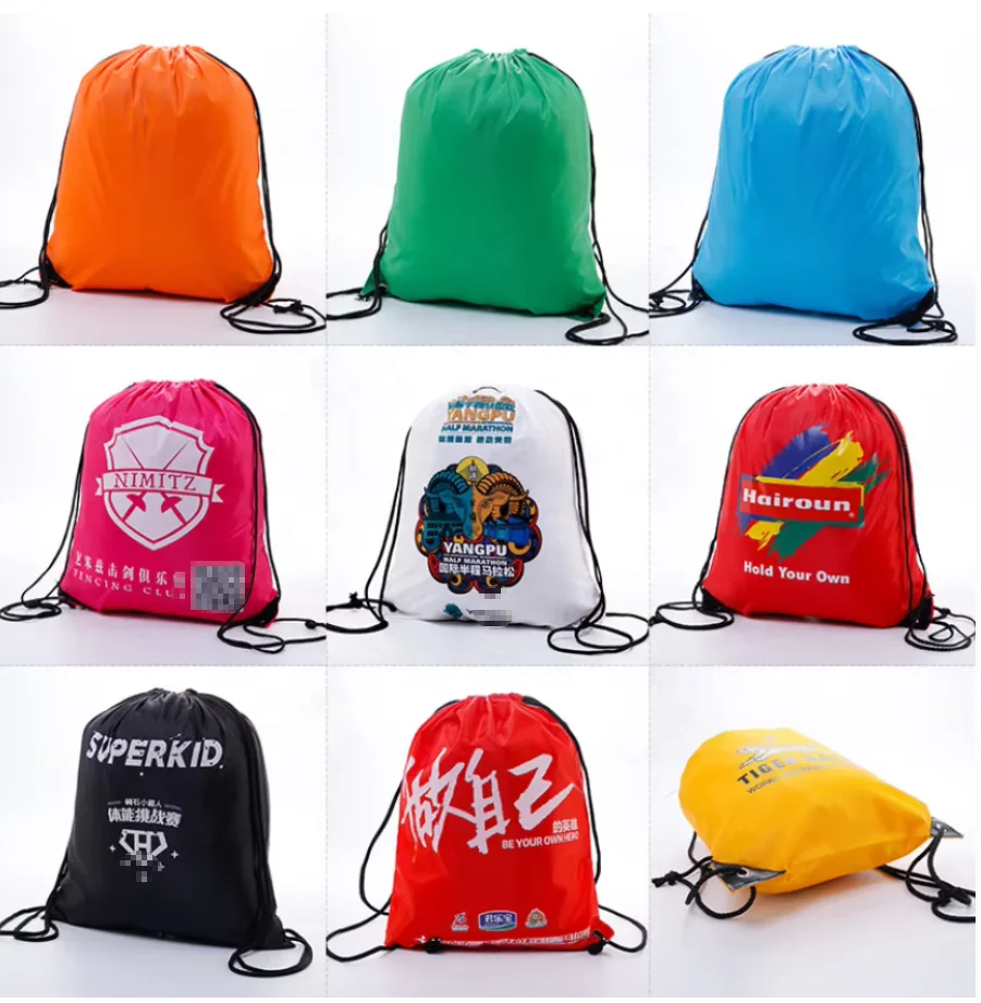 Multi color Custom Logo Cinch Gym Drawstring Backpack Bag Big Size Waterproof Gym Polyester Travel Drawstring Backpack