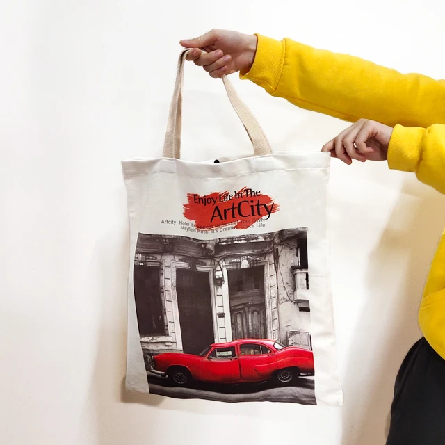 Girl Handbag Cotton Eco Shopping Bag Reusable Grocery Canvas Tote Bag Supplier