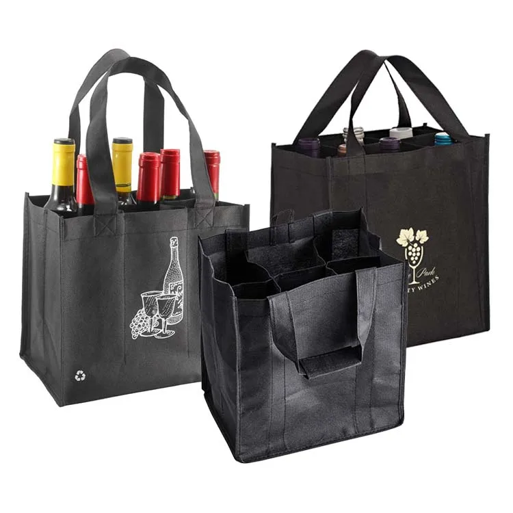 Custom printed eco friendly recycle pp fabric non woven wine shopping carry reusable grocery tote bags with