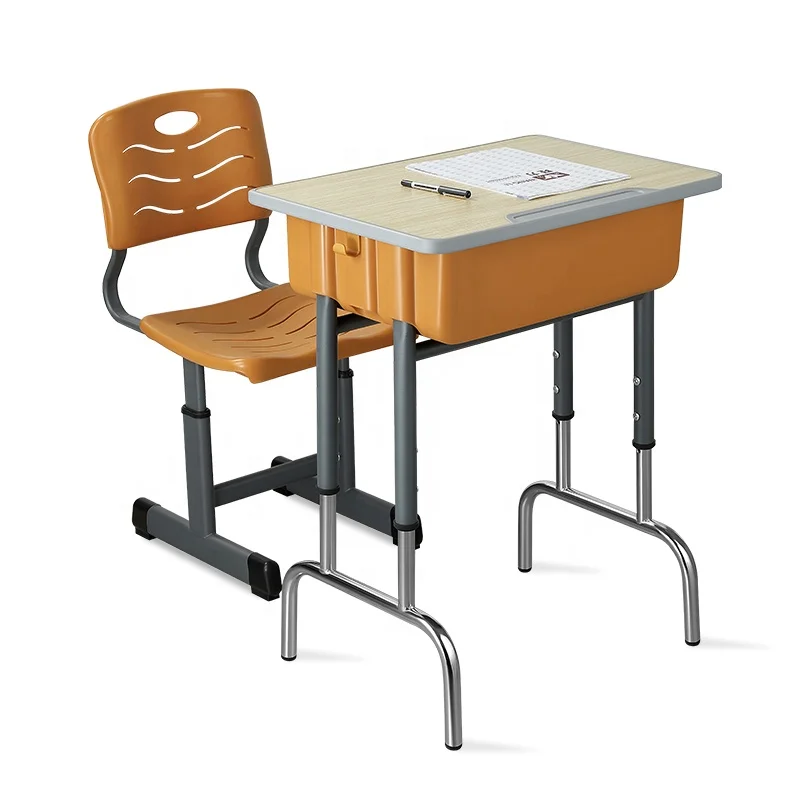 School Furniture Student Table and Chair Adjustable Kids School Desk and Chair Set Class Room Plastic Single Student Desk
