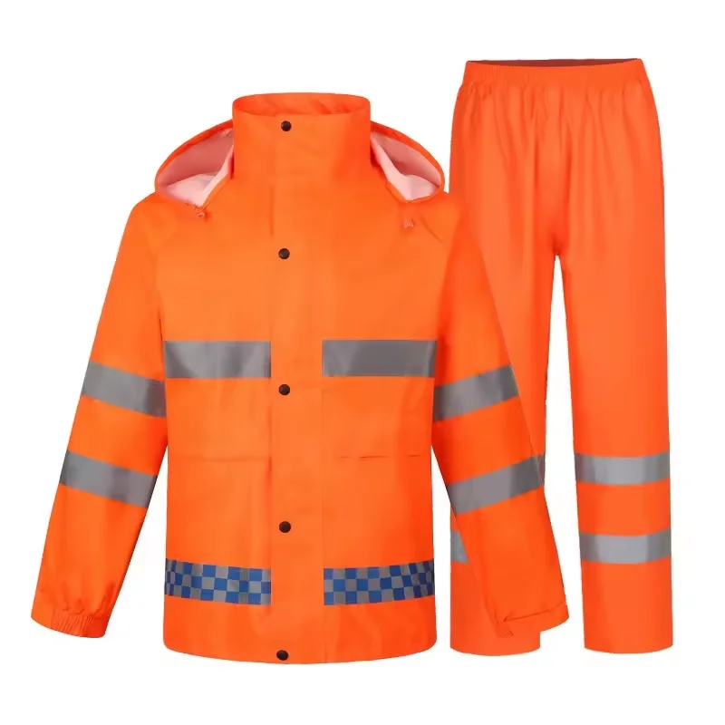 ANT5PPE Waterproof Work Hooded Rain Suit Set Two Piece Overalls High Visibility Reflective Raincoat for Men Women