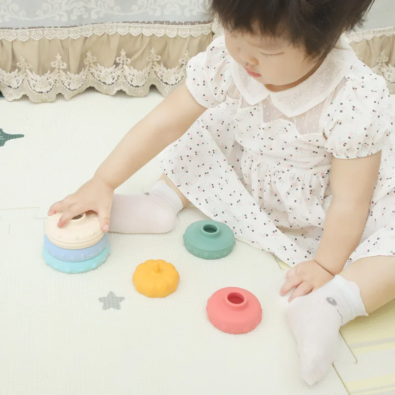 Eco Friendly Baby Teether Silicone Kids Blocks Building Toys Baby Stacker Stacking Teether