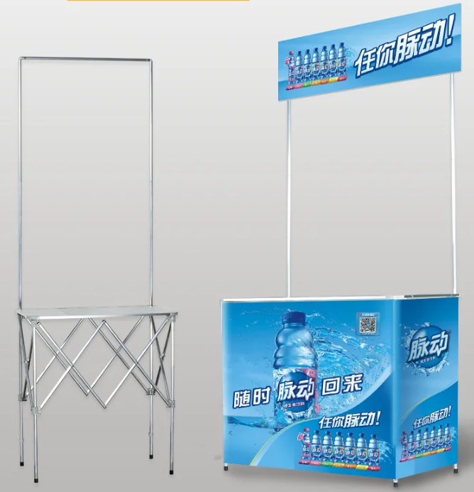 Supermarket Display Pull Net Foldable Aluminum Alloy Frame Pop Up Counter Led Promotion Table