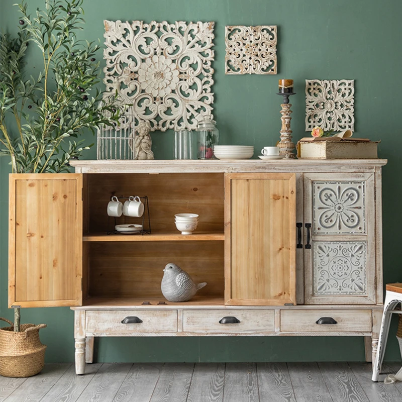 Vintage White French Country Solid Wood Sideboard - Buffet Cabinet, TV Stand & Entryway Storage