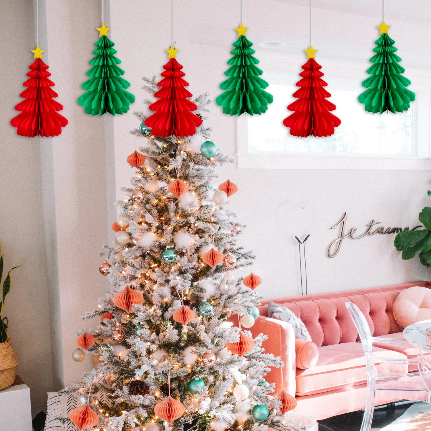 Christmas Paper Ornament Christmas Tree Honeycomb Centerpieces Xmas Table Ornaments Gift for Baby Shower Birthday Party Supplies