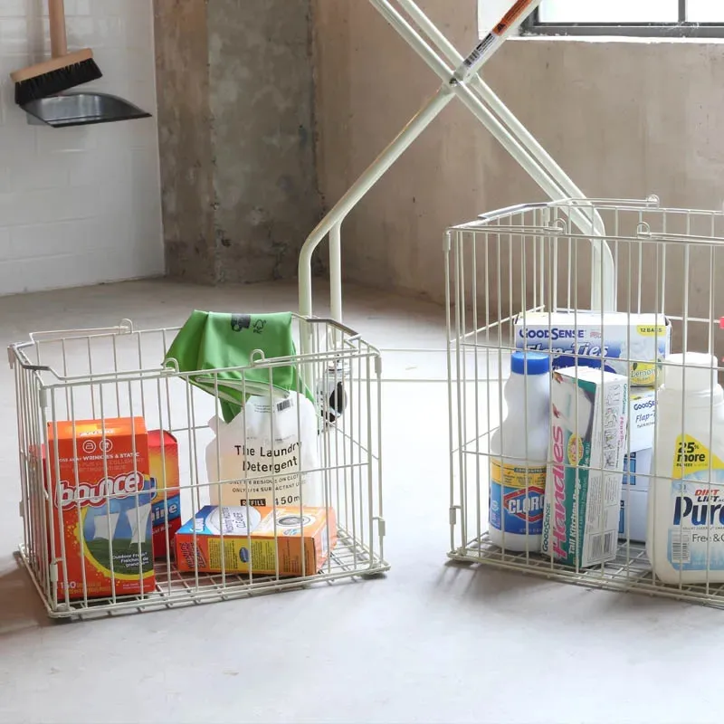 Steel Furniture Factory Two Tier Basket Laundry Trolley Two Basket Shopping Cart