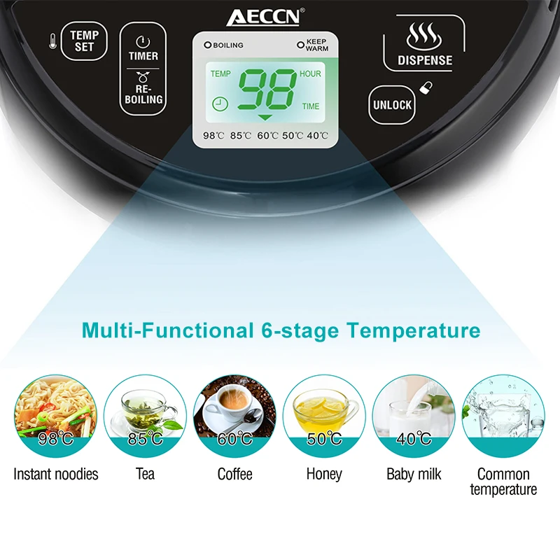 AECCN Customization LCD display 5 temperature settings Timer setting Child safety lock Electric Coffee Kettle hot water kettle