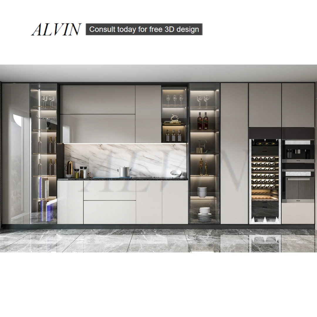 ALVIN Customized Living Room Furniture Wooden Bar Cabinet Storage Modern Curio Display Bar Corner Wine Cabinet Luxury